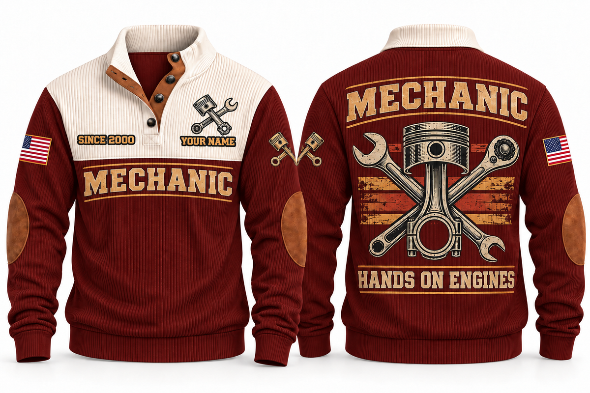 Mechanic MEC01 sports sweatshirt jujube-red, front and back with flat printed artwork