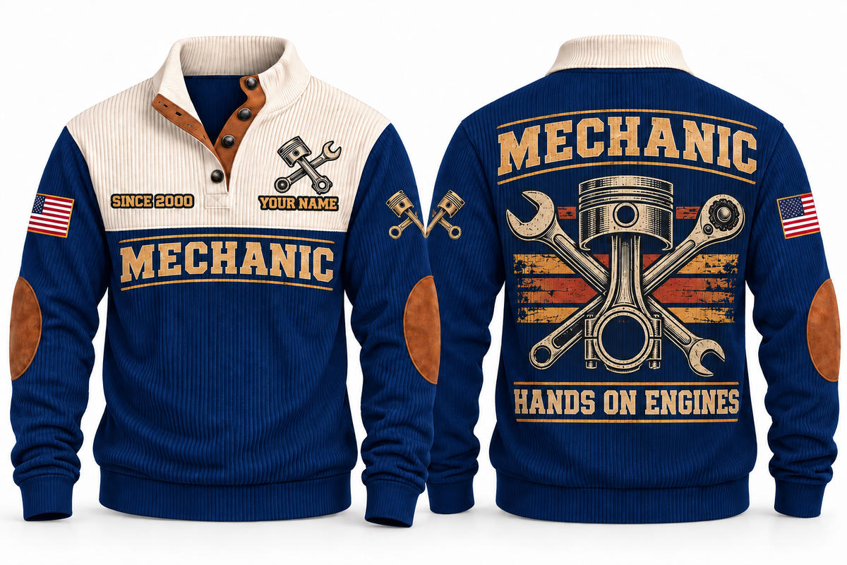 Mechanic MEC01 sports sweatshirt navy, front and back with flat printed artwork