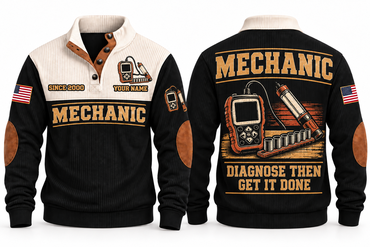 Mechanic MEC02 sports sweatshirt black, front and back with flat printed artwork