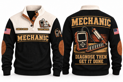 Mechanic MEC02 sports sweatshirt black, front and back with flat printed artwork