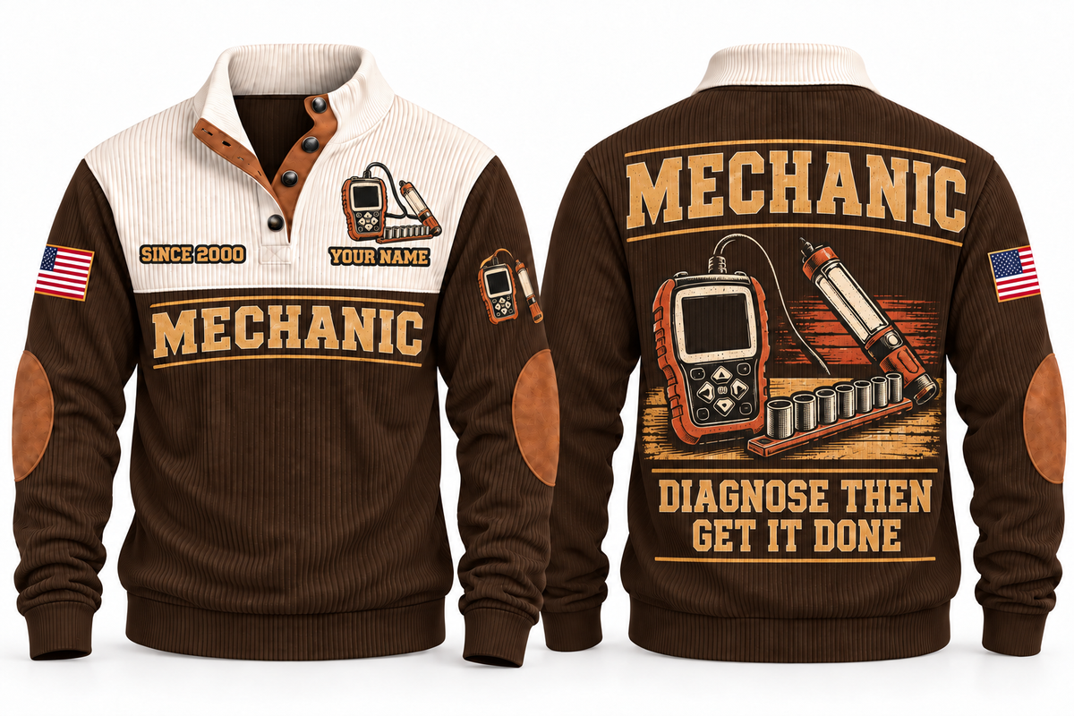Mechanic MEC02 sports sweatshirt brown, front and back with flat printed artwork