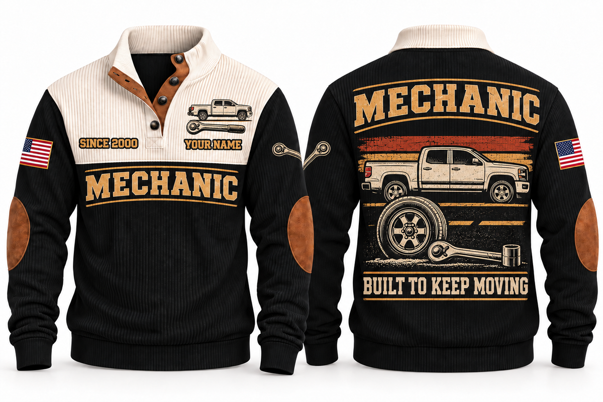 Mechanic MEC03 sports sweatshirt black, front and back with flat printed artwork