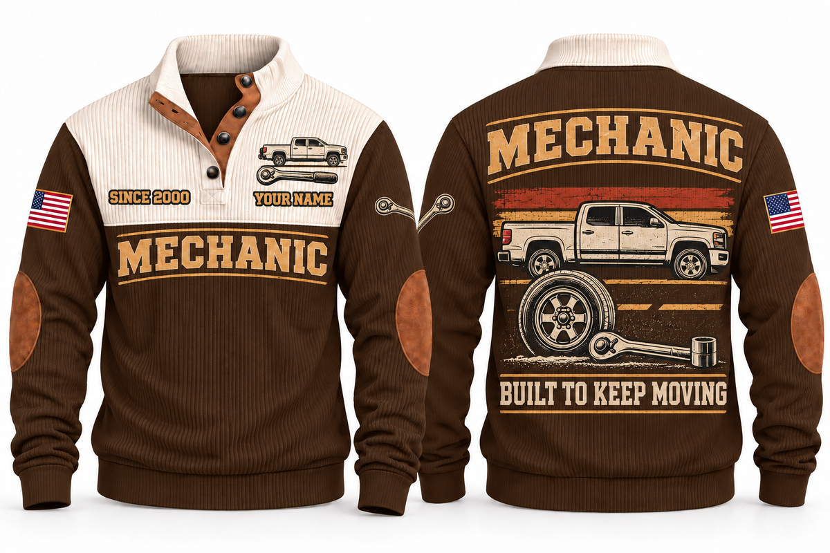 Mechanic MEC03 sports sweatshirt brown, front and back with flat printed artwork
