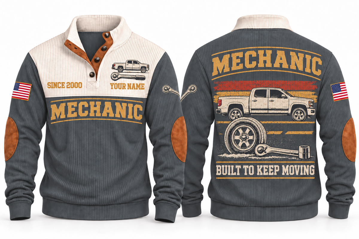 Mechanic MEC03 sports sweatshirt grey, front and back with flat printed artwork