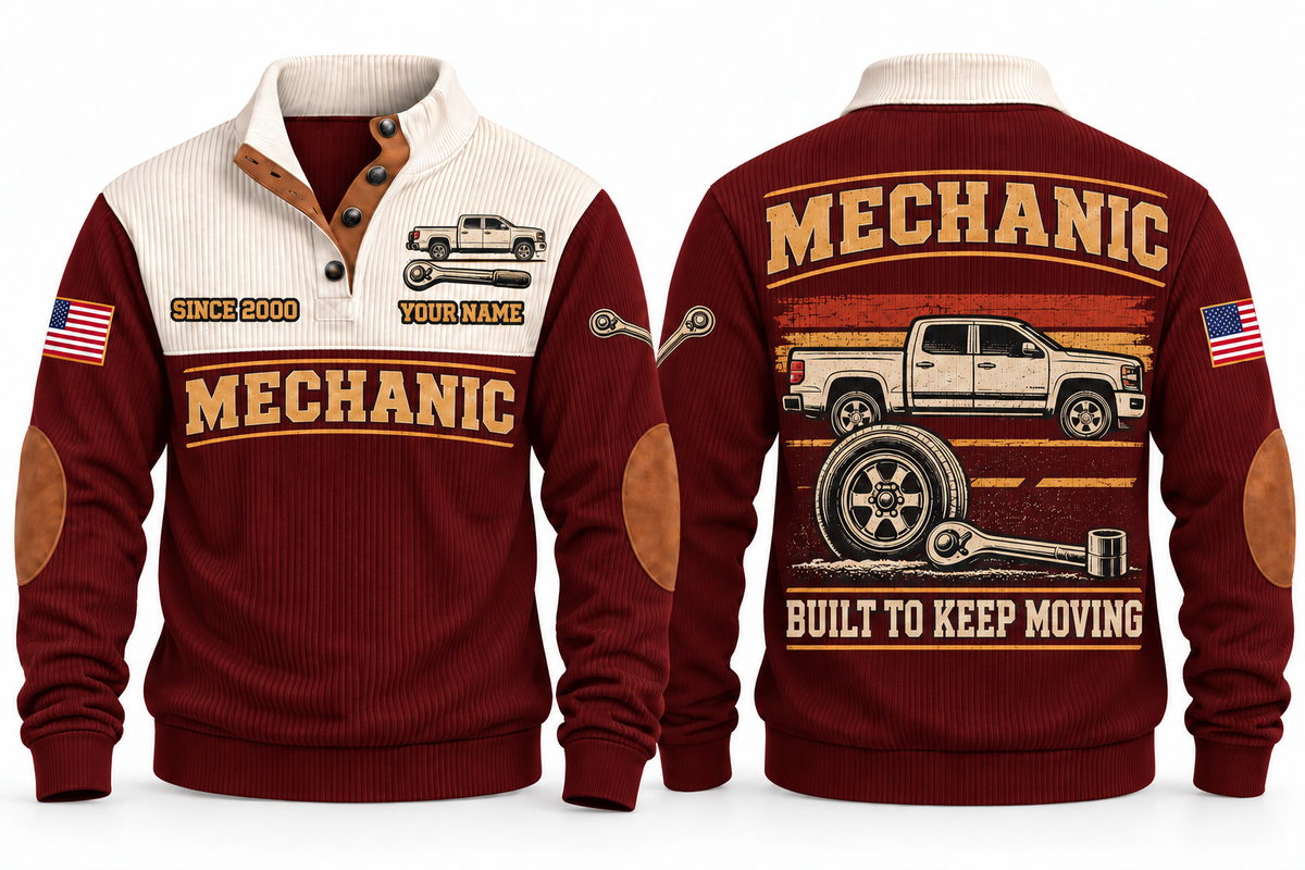 Mechanic MEC03 sports sweatshirt jujube-red, front and back with flat printed artwork