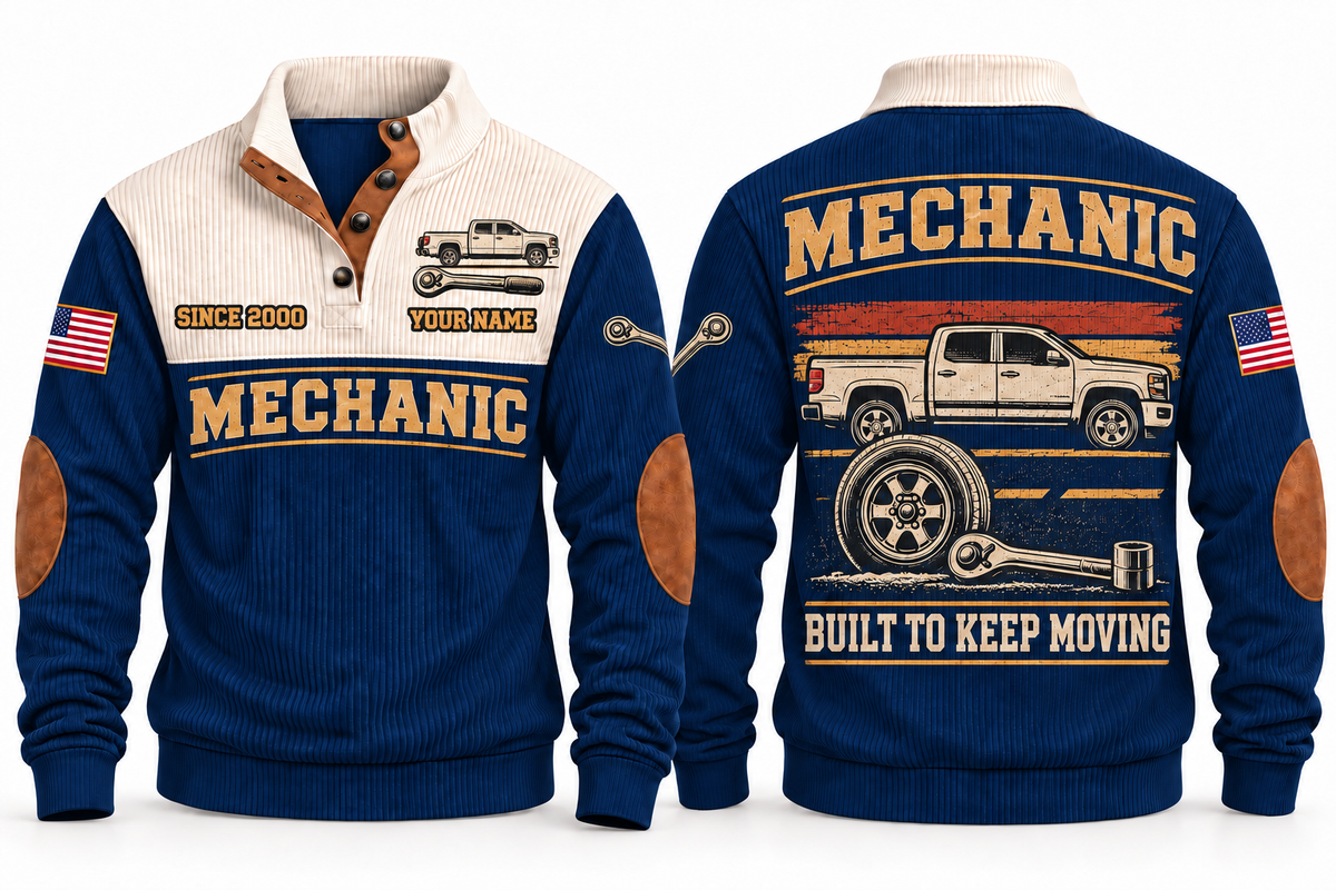 Mechanic MEC03 sports sweatshirt navy, front and back with flat printed artwork