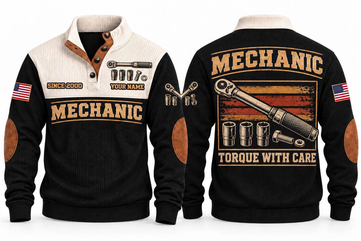 Mechanic MEC04 sports sweatshirt black, front and back with flat printed artwork