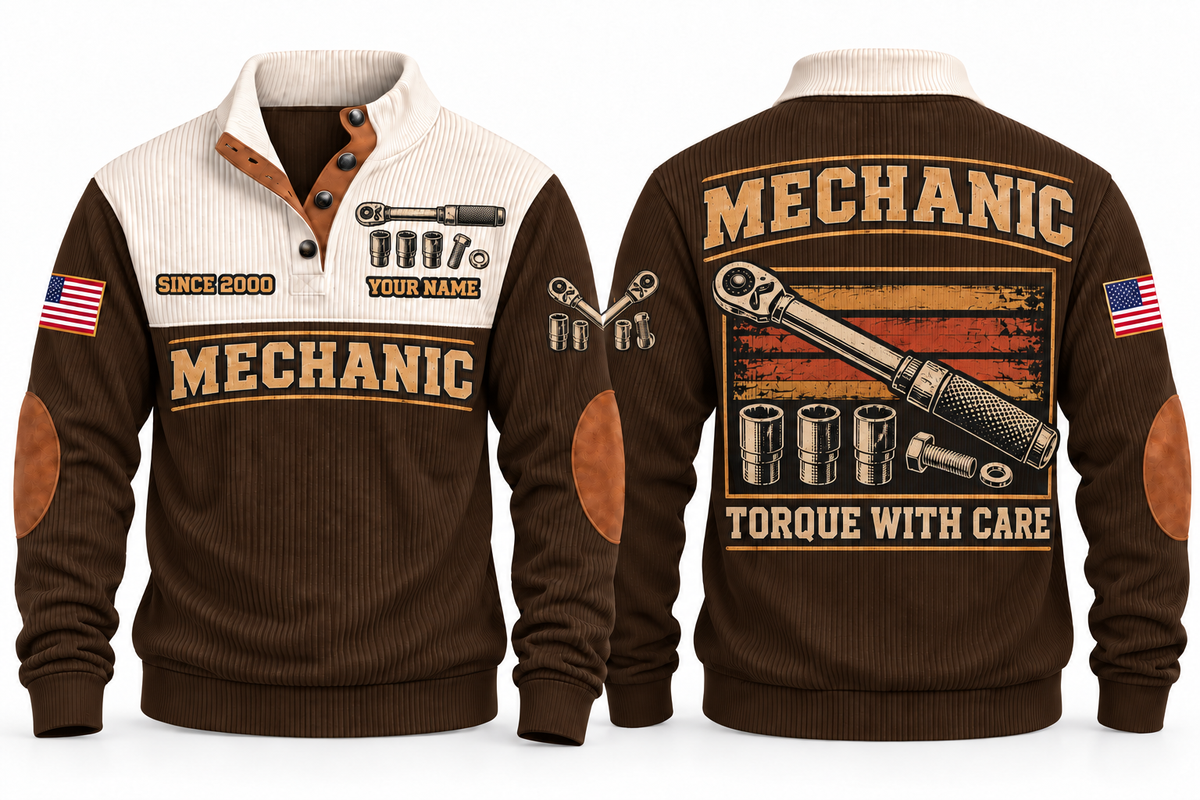 Mechanic MEC04 sports sweatshirt brown, front and back with flat printed artwork