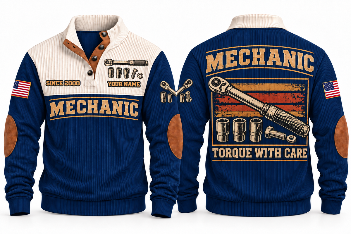 Mechanic MEC04 sports sweatshirt navy, front and back with flat printed artwork