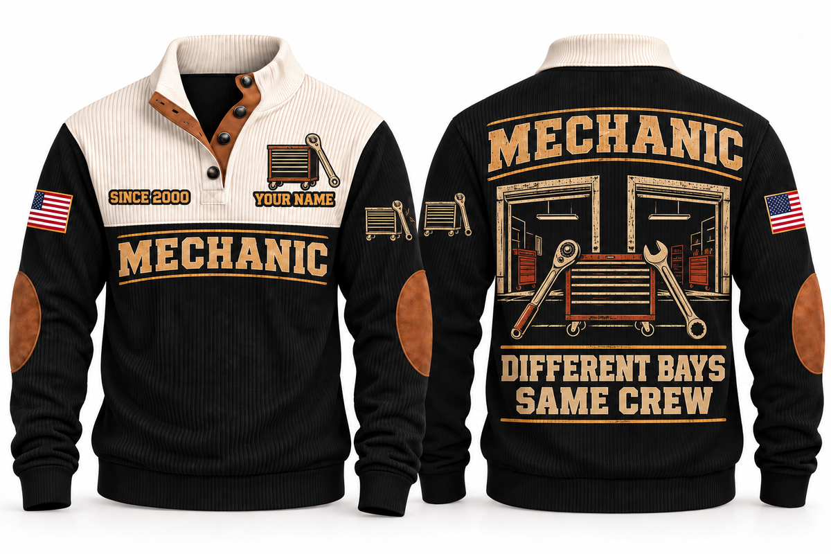 Mechanic MEC05 sports sweatshirt black, front and back with flat printed artwork