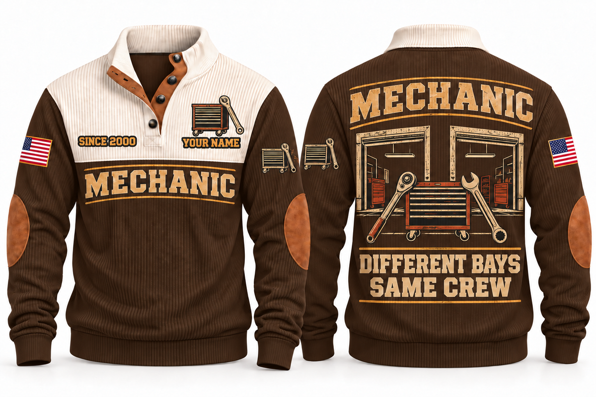 Mechanic MEC05 sports sweatshirt brown, front and back with flat printed artwork
