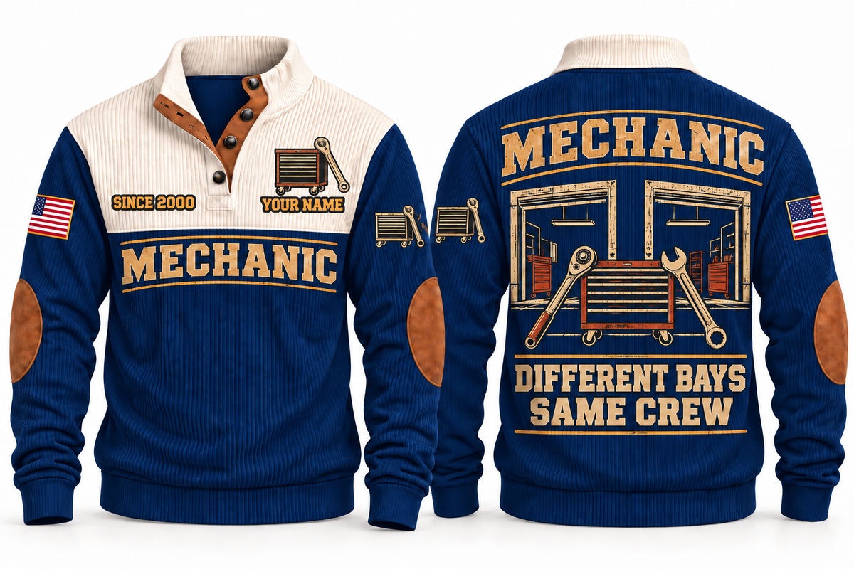 Mechanic MEC05 sports sweatshirt navy, front and back with flat printed artwork