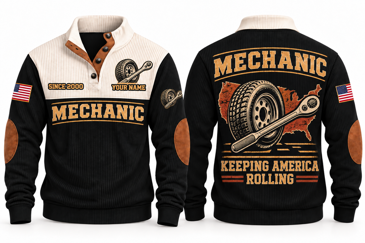 Mechanic MEC06 sports sweatshirt black, front and back with flat printed artwork