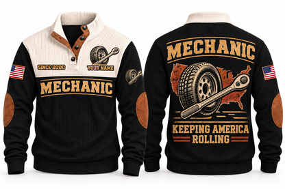 Mechanic MEC06 sports sweatshirt black, front and back with flat printed artwork