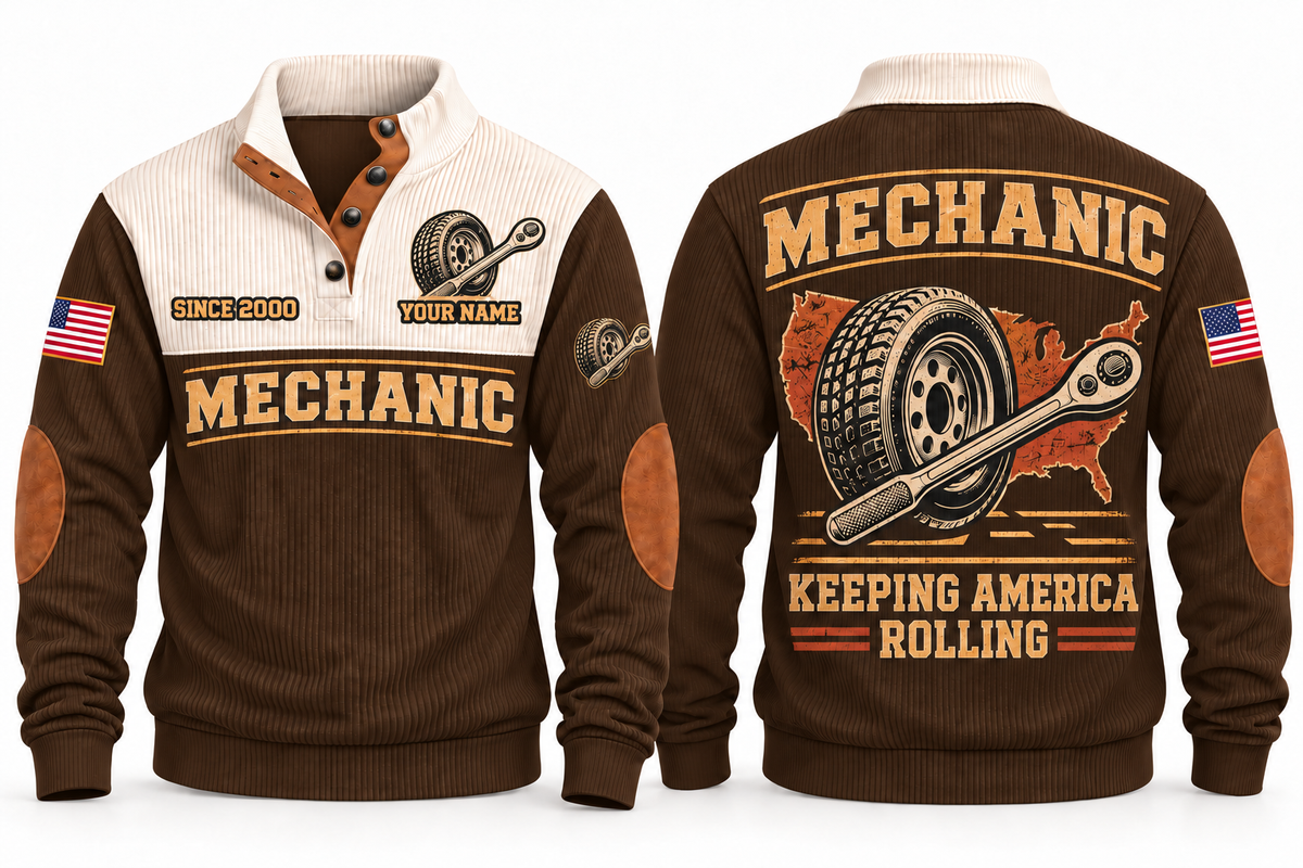 Mechanic MEC06 sports sweatshirt brown, front and back with flat printed artwork