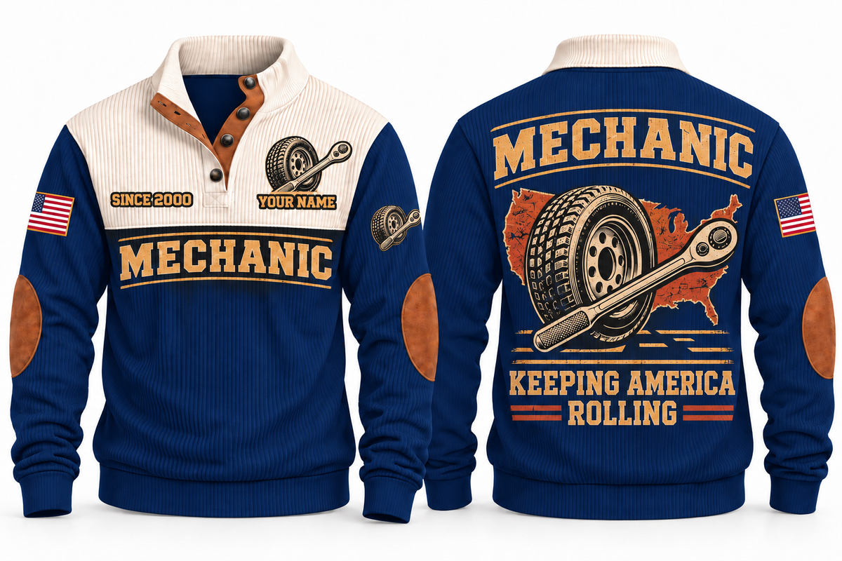 Mechanic MEC06 sports sweatshirt navy, front and back with flat printed artwork