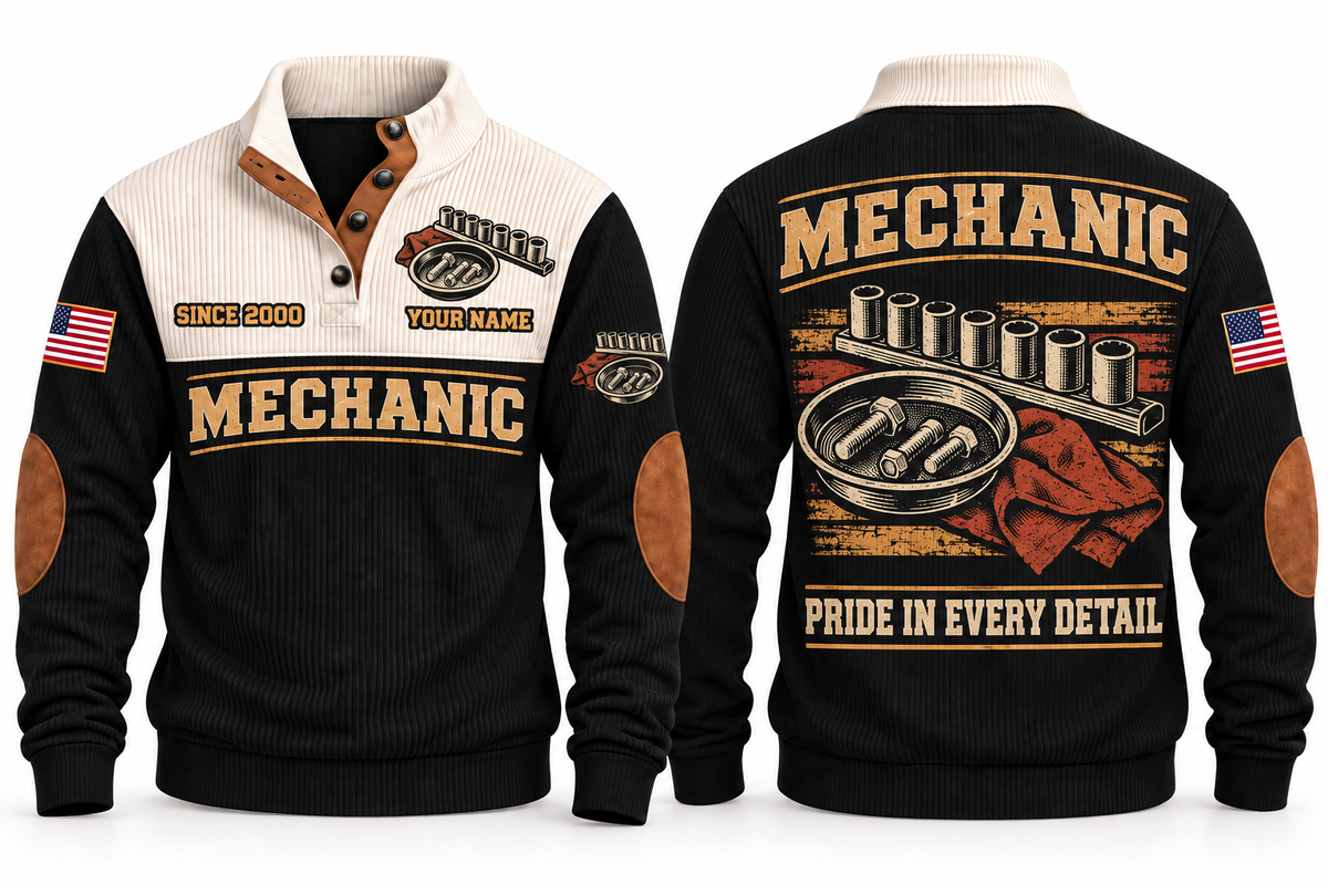 Mechanic MEC07 sports sweatshirt black, front and back with flat printed artwork