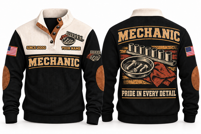 Mechanic MEC07 sports sweatshirt black, front and back with flat printed artwork