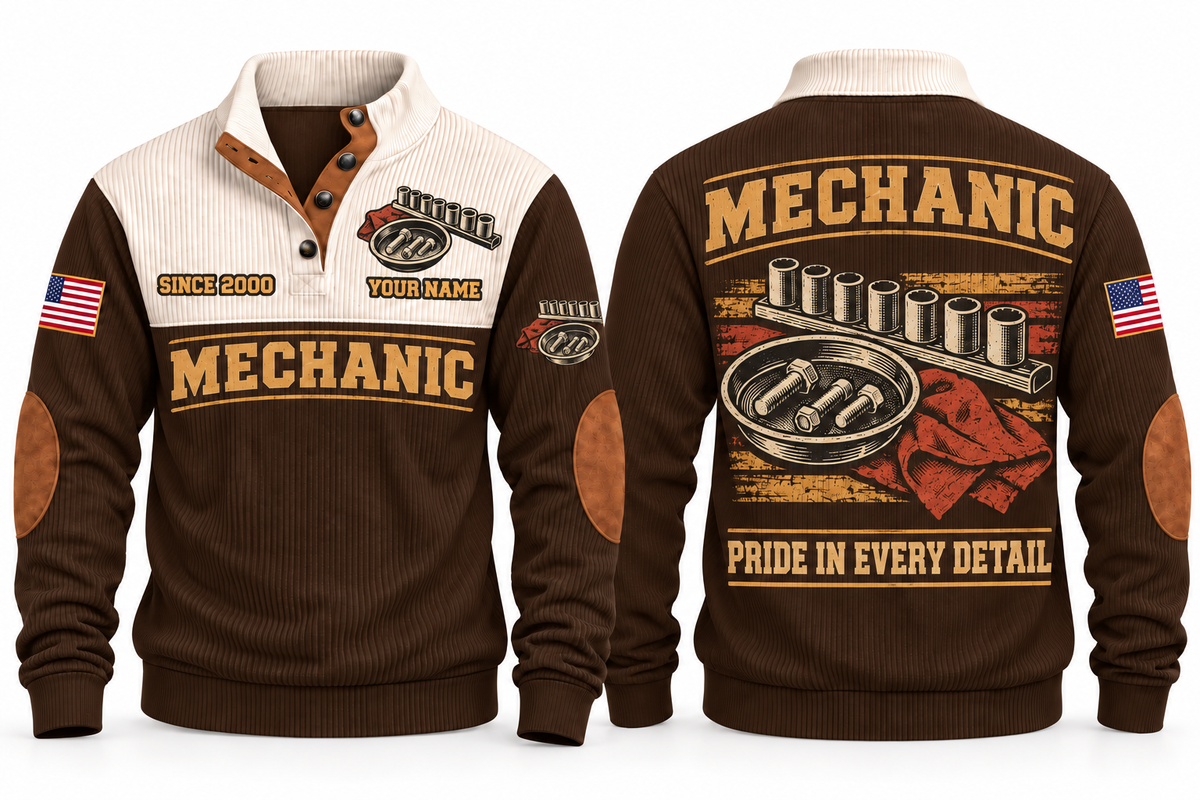 Mechanic MEC07 sports sweatshirt brown, front and back with flat printed artwork