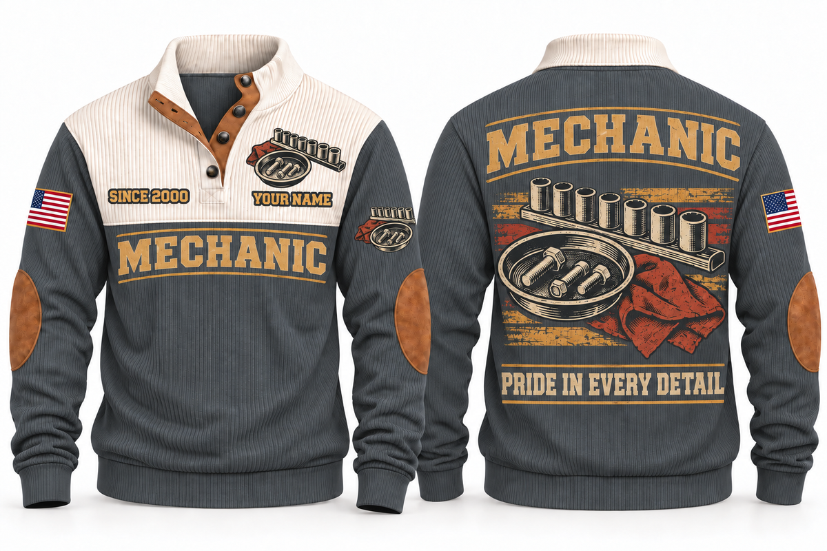 Mechanic MEC07 sports sweatshirt grey, front and back with flat printed artwork