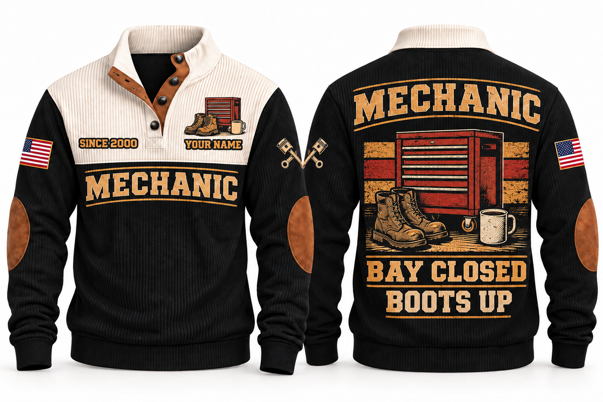 Mechanic MEC08 sports sweatshirt black, front and back with flat printed artwork
