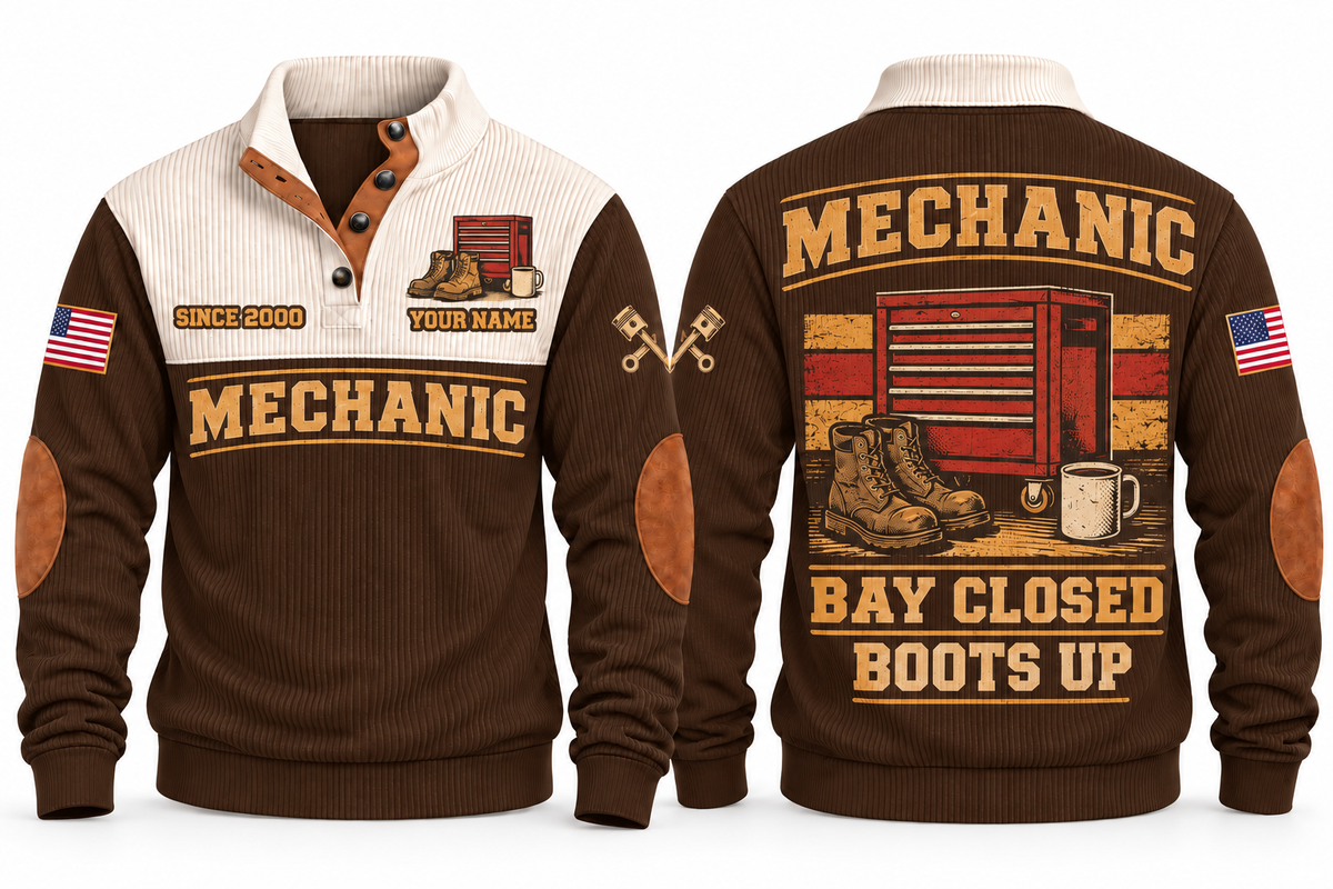 Mechanic MEC08 sports sweatshirt brown, front and back with flat printed artwork