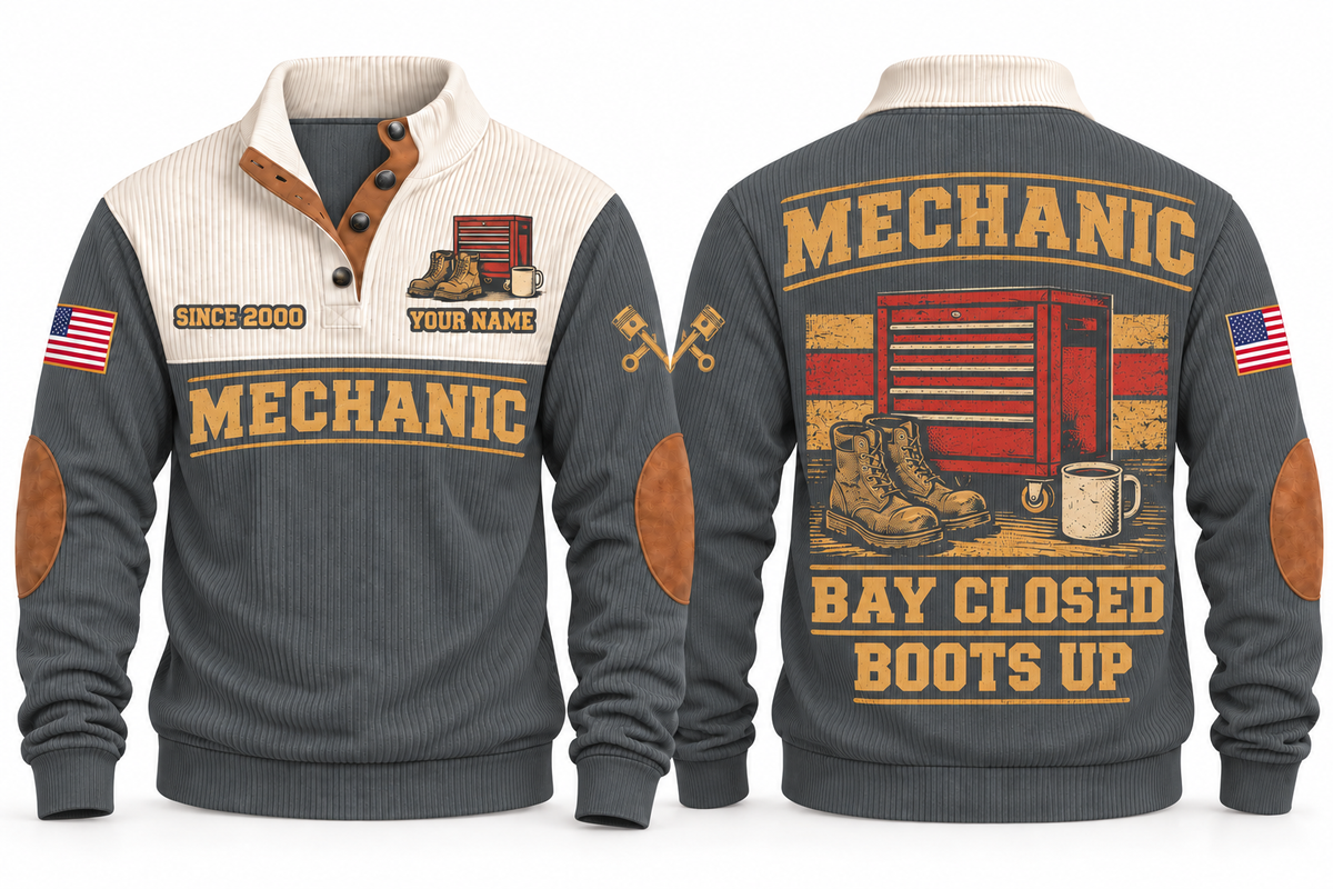 Mechanic MEC08 sports sweatshirt grey, front and back with flat printed artwork