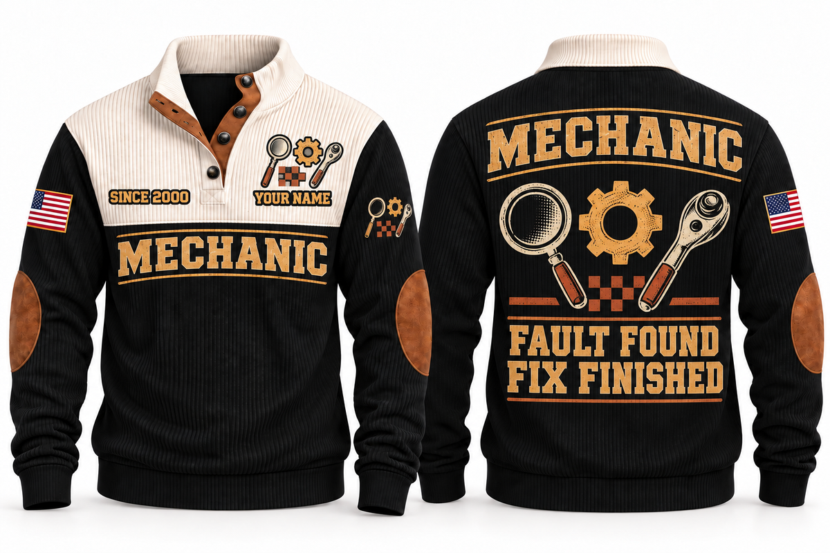 Mechanic MEC09 sports sweatshirt black, front and back with flat printed artwork