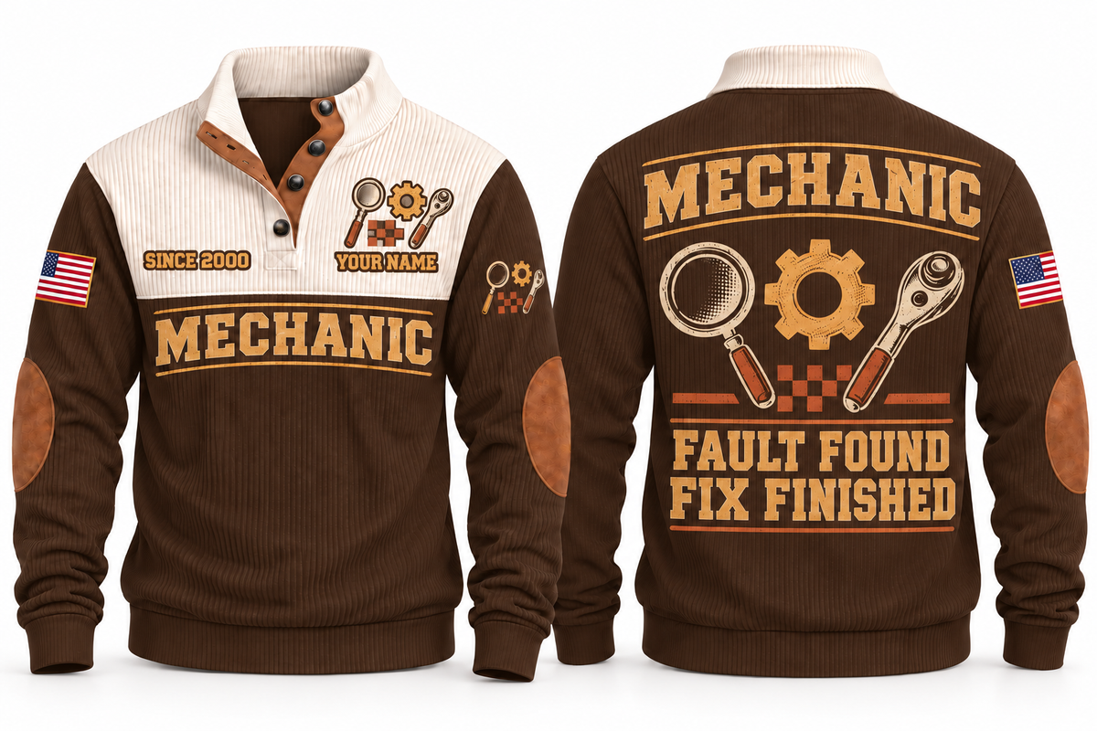 Mechanic MEC09 sports sweatshirt brown, front and back with flat printed artwork