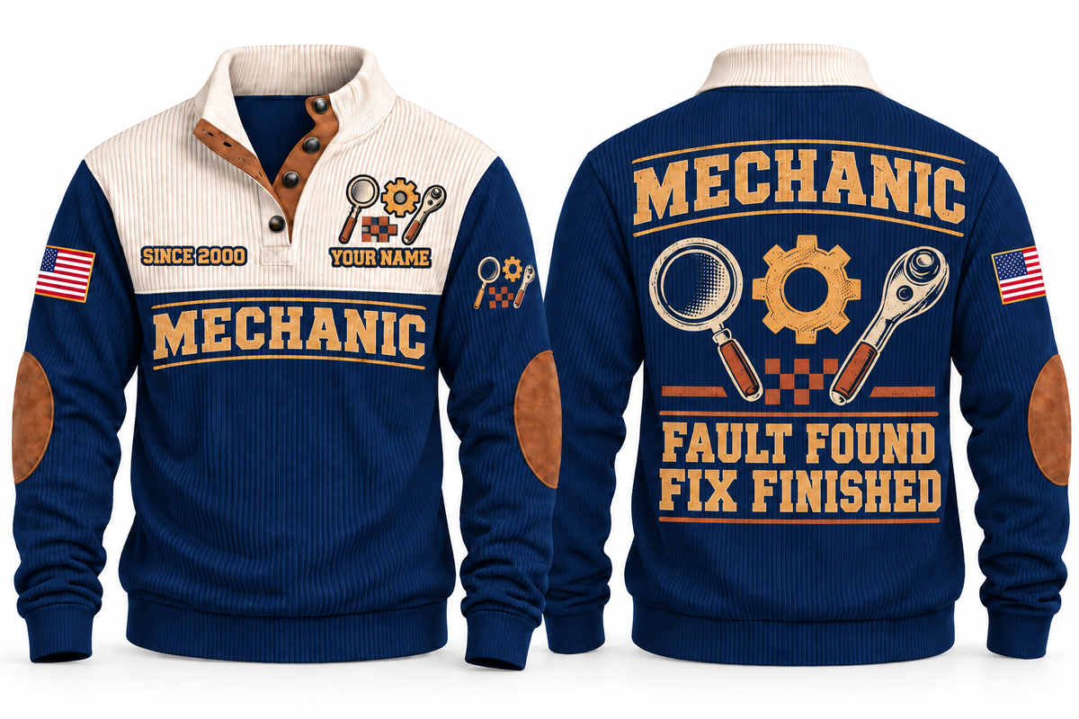Mechanic MEC09 sports sweatshirt navy, front and back with flat printed artwork