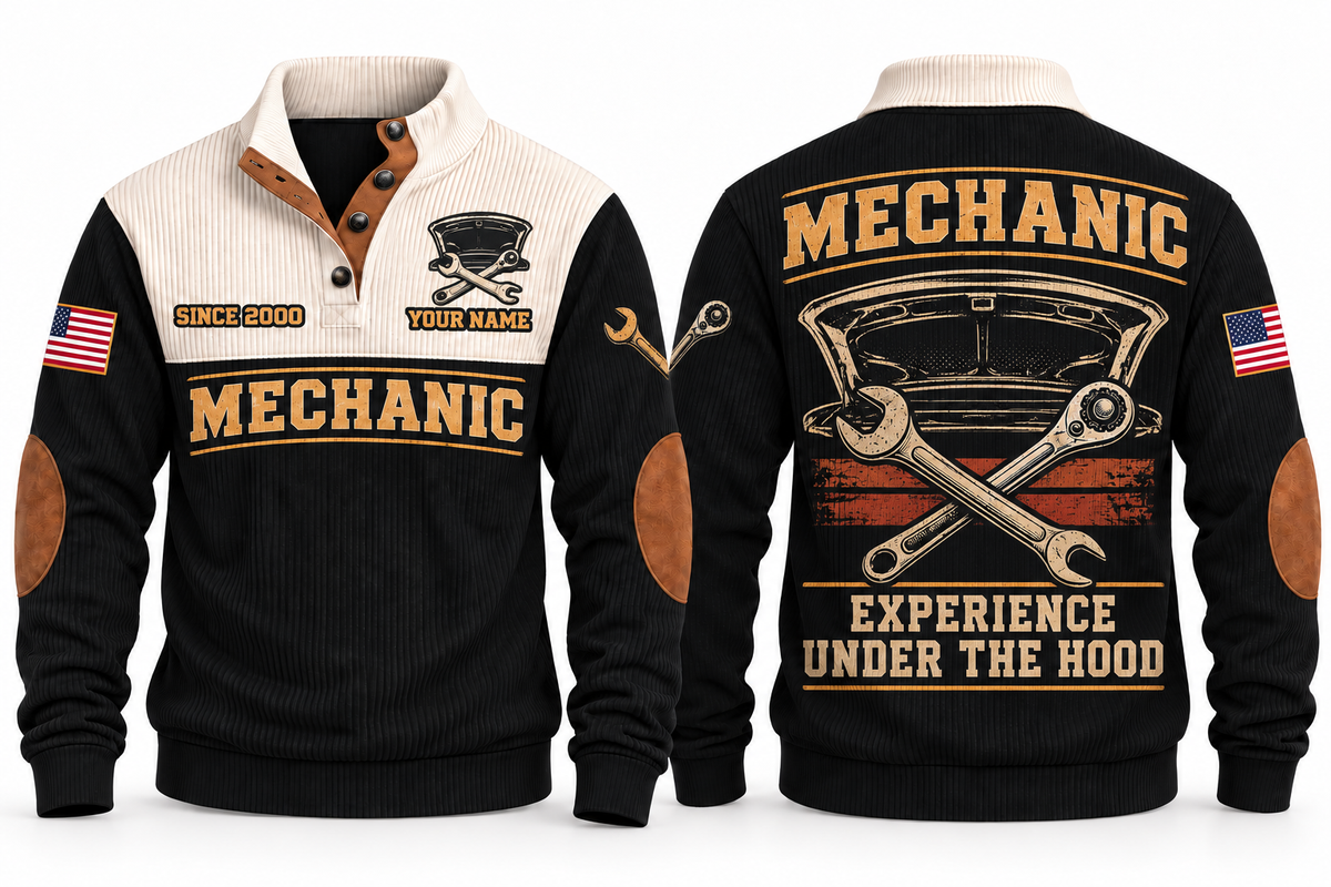 Mechanic MEC10 sports sweatshirt black, front and back with flat printed artwork