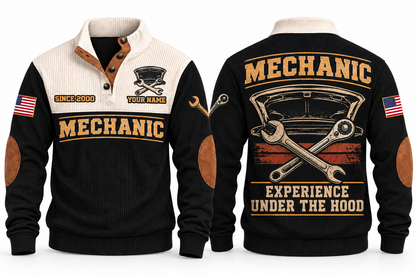 Mechanic MEC10 sports sweatshirt black, front and back with flat printed artwork