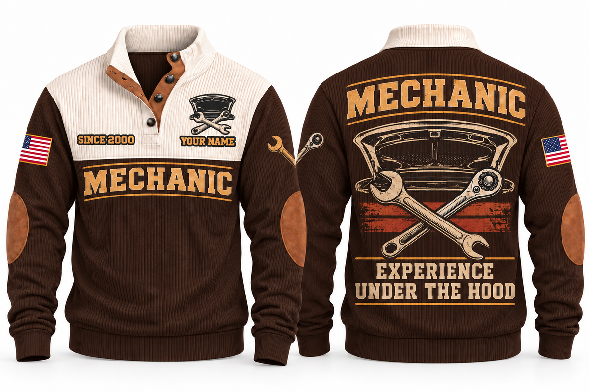 Mechanic MEC10 sports sweatshirt brown, front and back with flat printed artwork