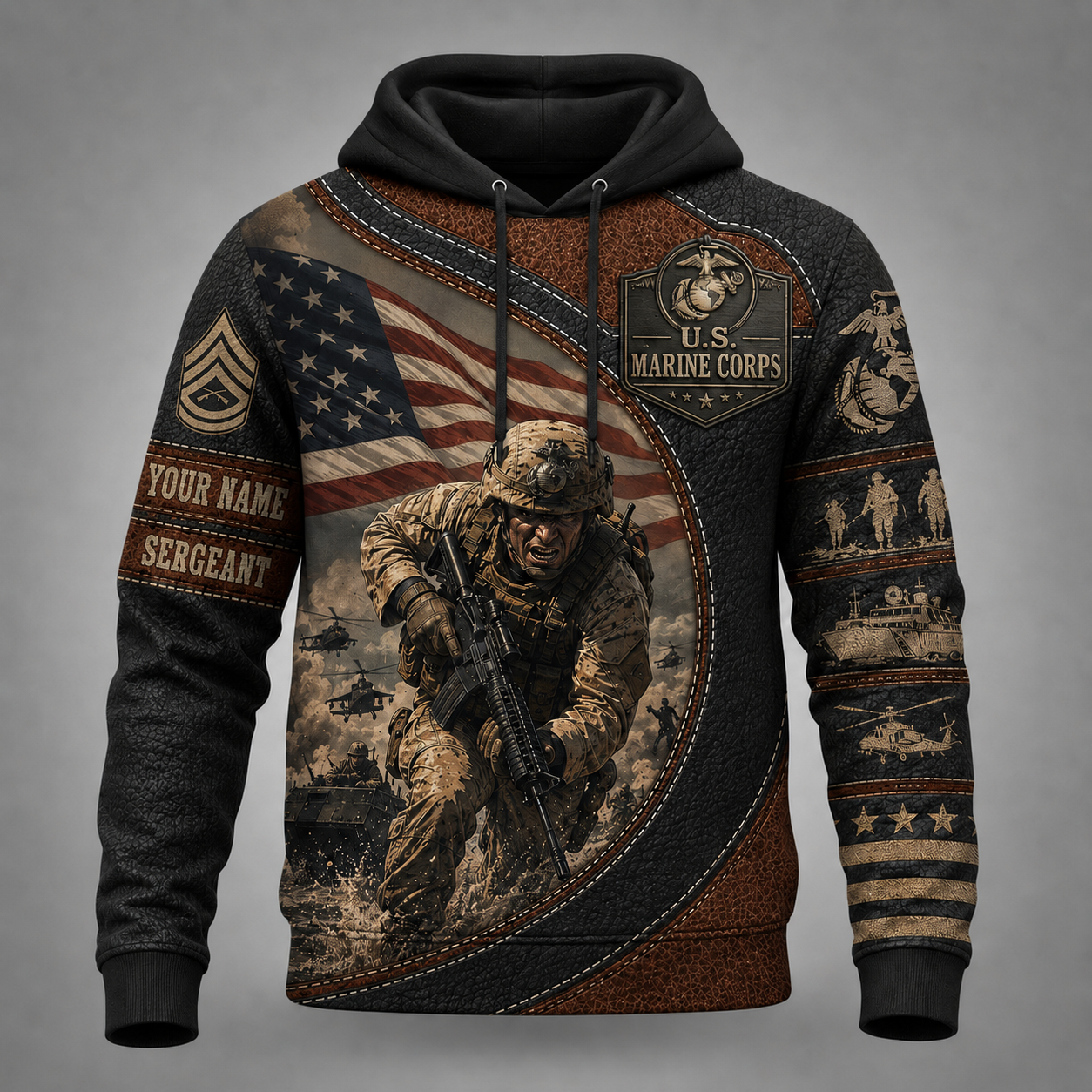 U.S. Marine Corps - Personalized Military with Custom Name & Rank Hoodie All Over Printed - 1778630402