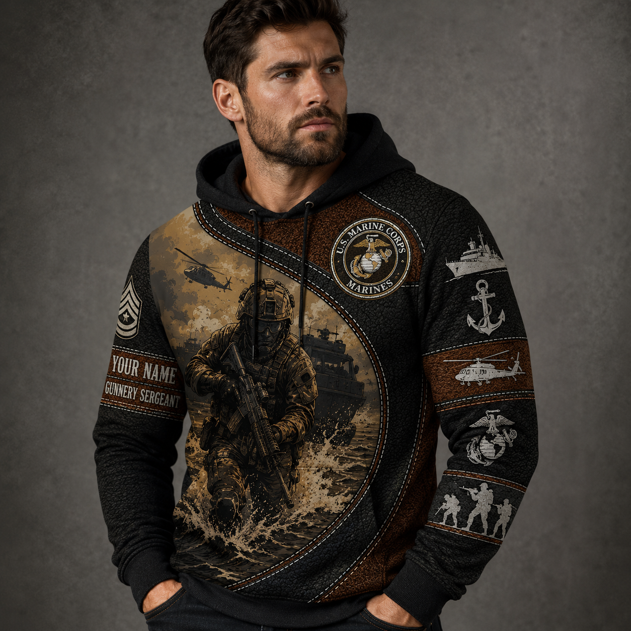 U.S. Marine Corps - Personalized Military with Custom Name & Rank Hoodie All Over Printed - 1778630401