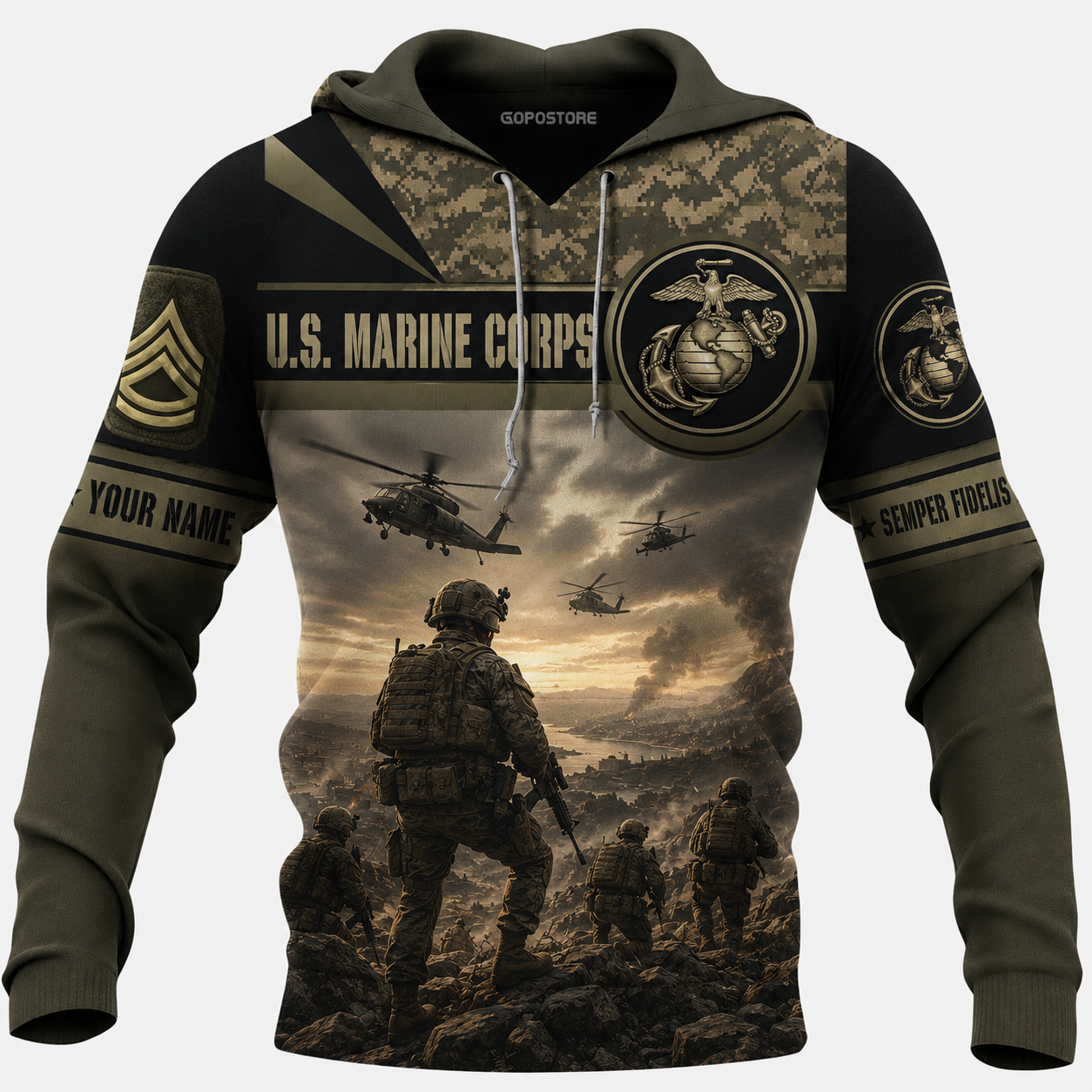 Personalized U.S. Marine Corps Name & Rank Hoodie for Veterans - 1778630413