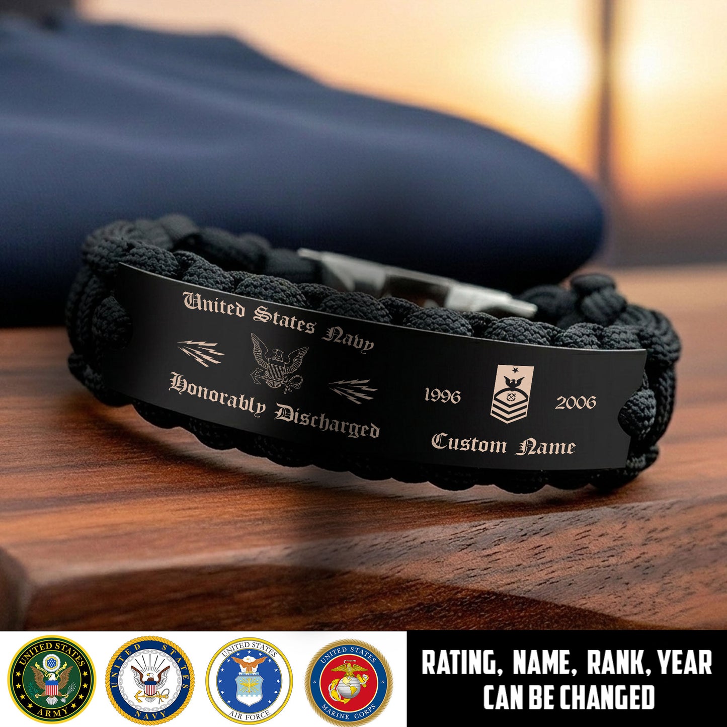 Navy Rating - Personalized US Soldier/ Veteran Engraved Military Paracord Bracelet With Rank, Name and Year -  17784576