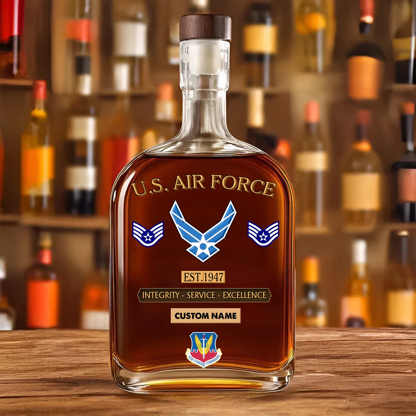 Air Force Command - Personalized US Soldier/ Veteran With Rank, Name And Year Whiskey Bottle Glass - 1776988803