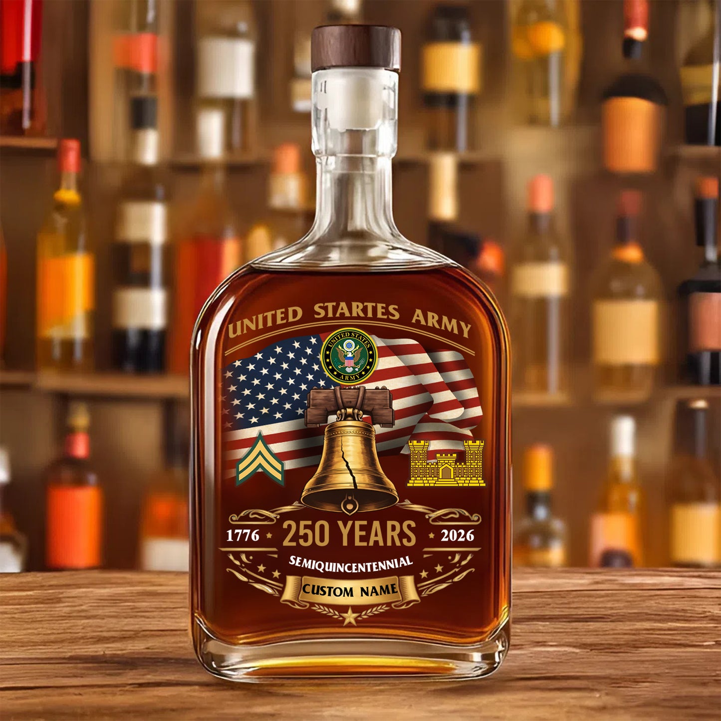 Army Branch - Personalized US Soldier/ Veteran With Rank, Name And Year Whiskey Bottle Glass - 1777248002