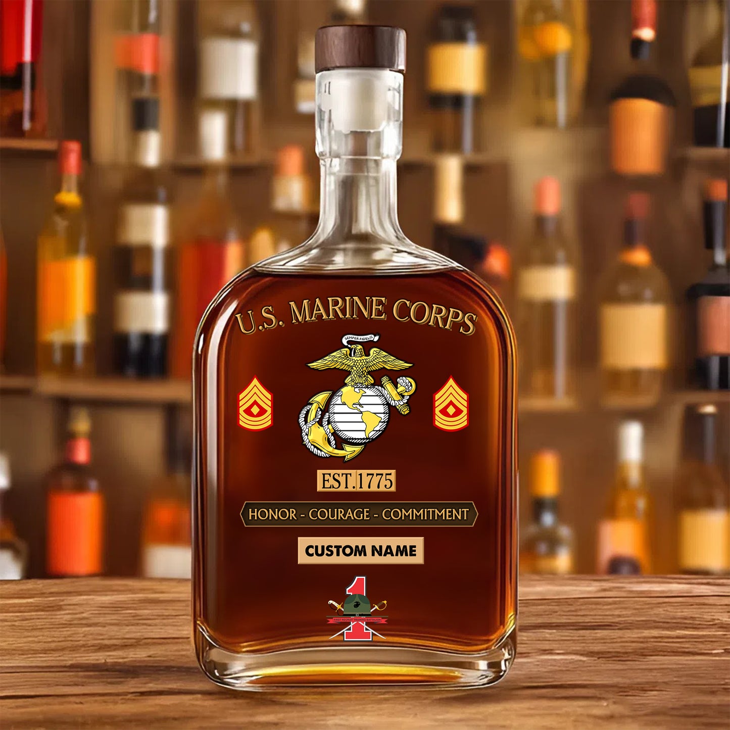 Marine Battalions - Personalized US Soldier/ Veteran With Rank, Name And Year Whiskey Bottle Glass - 1776988803