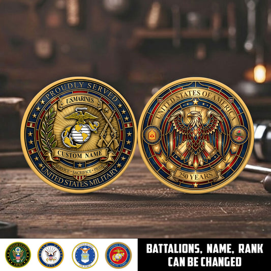 Marine Battalions - Personalized US Veteran/ Soldier With Rank, Name And Year 250th Anniversary Coin - 1777420803