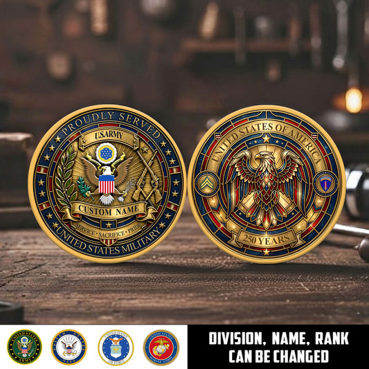 Army Division - Personalized US Veteran/ Soldier With Rank, Name And Year 250th Anniversary Coin - 1777420803