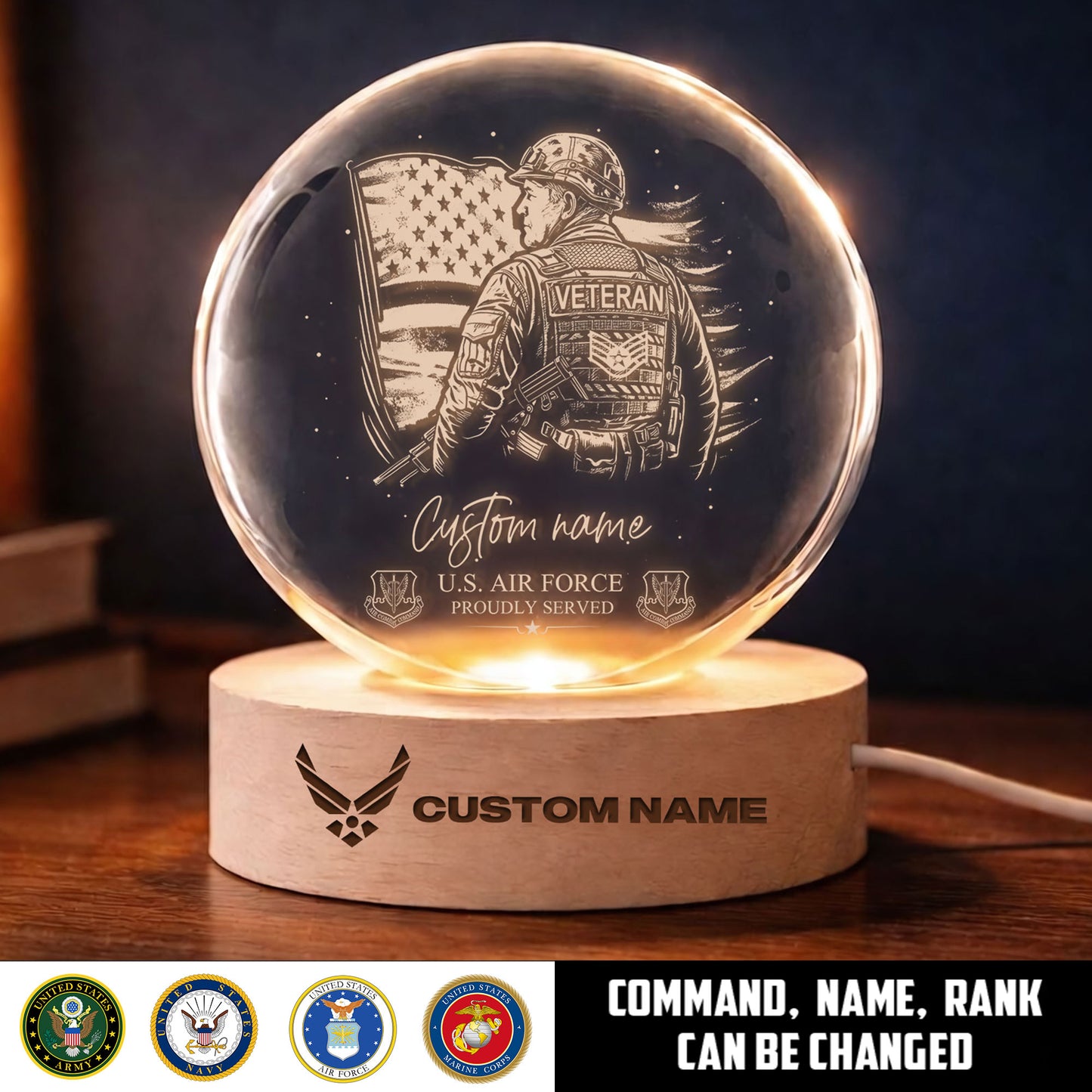 Air Force Command - Personalized US Veteran/ Soldier With Rank And Name Crystal Ball Night Light - 1776816002