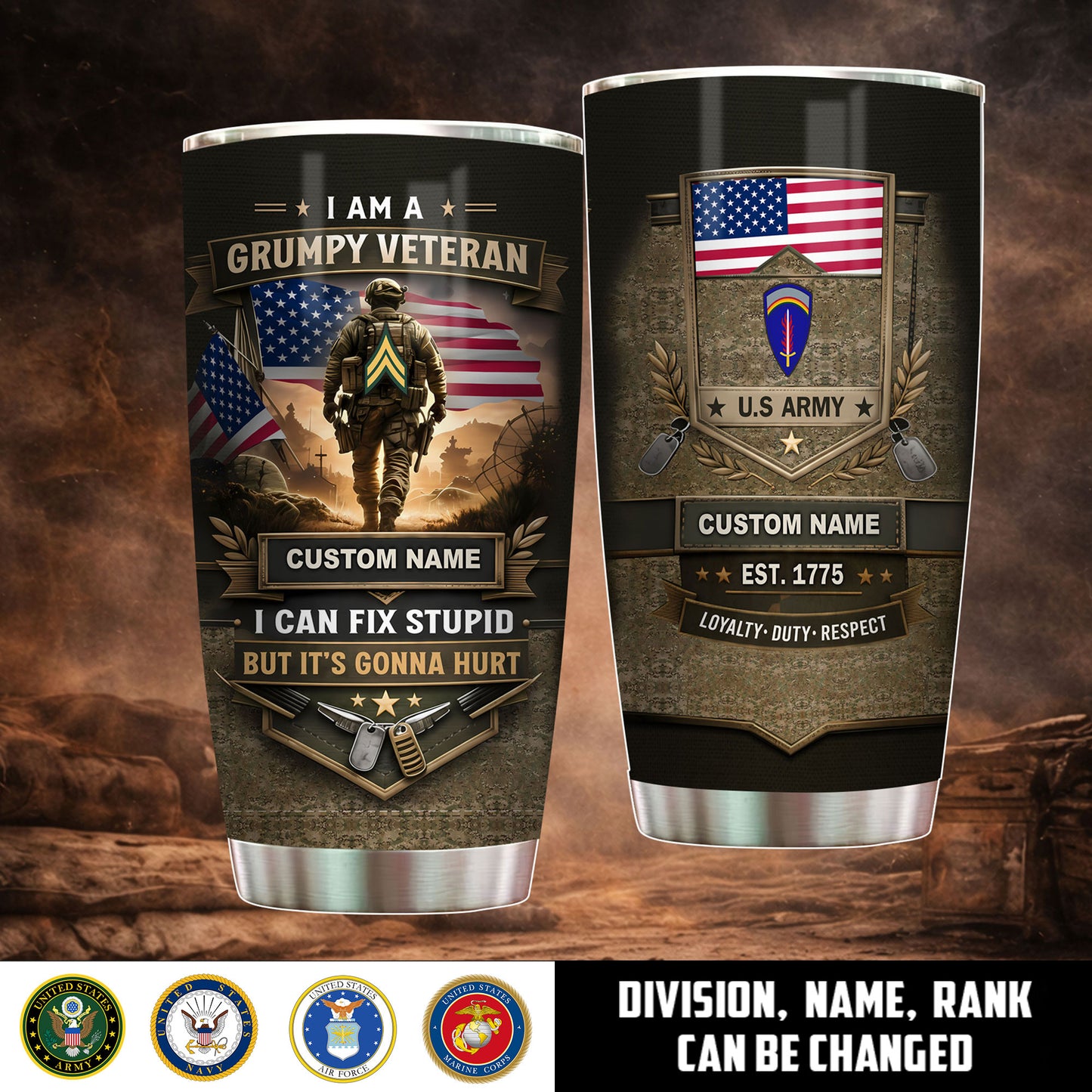 Army Division - Personalized US Veteran/ Soldier With Rank And Name Camo Tumbler - 17769024