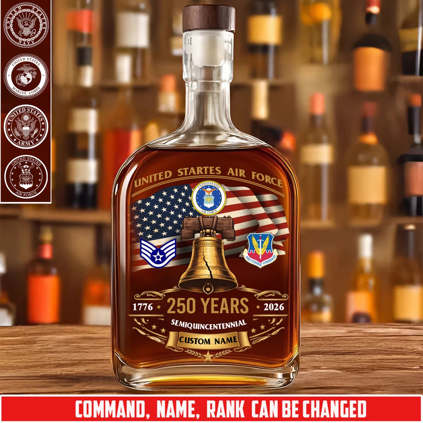 Air Force Command - Personalized US Soldier/ Veteran With Rank, Name And Year Whiskey Bottle Glass - 1777248002