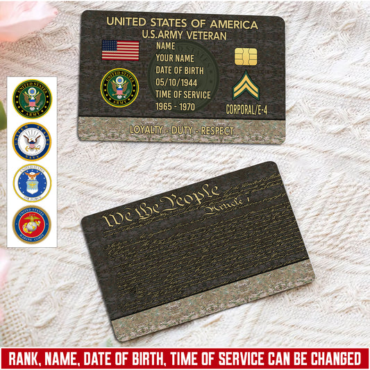 Army Branch - Personalized US Soldier/ Veteran With Rank, Name And Year Aluminum Wallet Card - 17758656