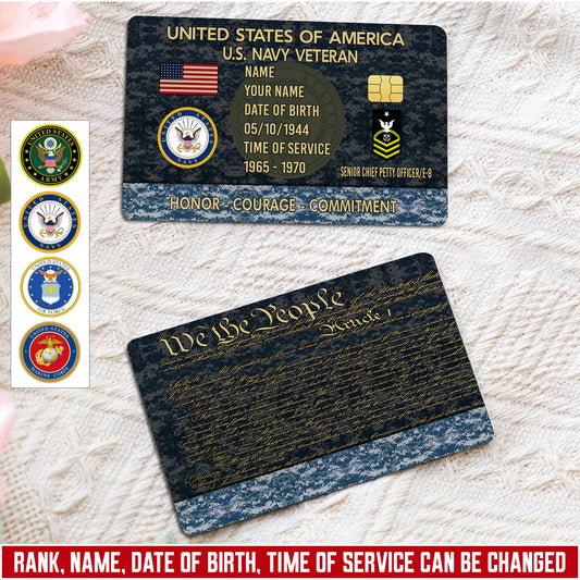 Navy Badge - Personalized US Soldier/ Veteran With Rank, Name And Year Aluminum Wallet Card - 17758656