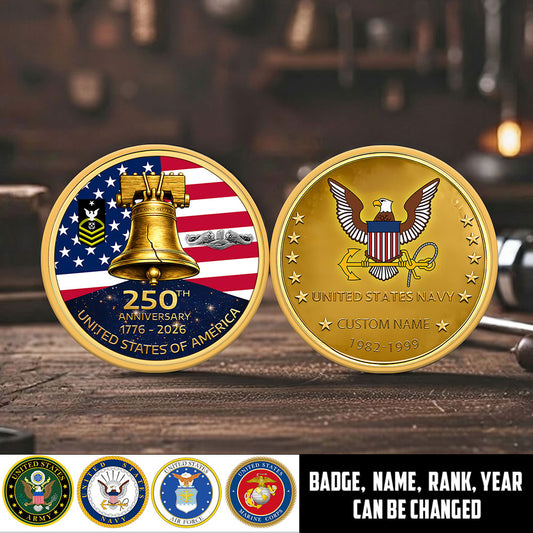 Navy Badge - Personalized US Veteran/ Soldier With Rank, Name And Year 250th Anniversary Coin - 1777420802