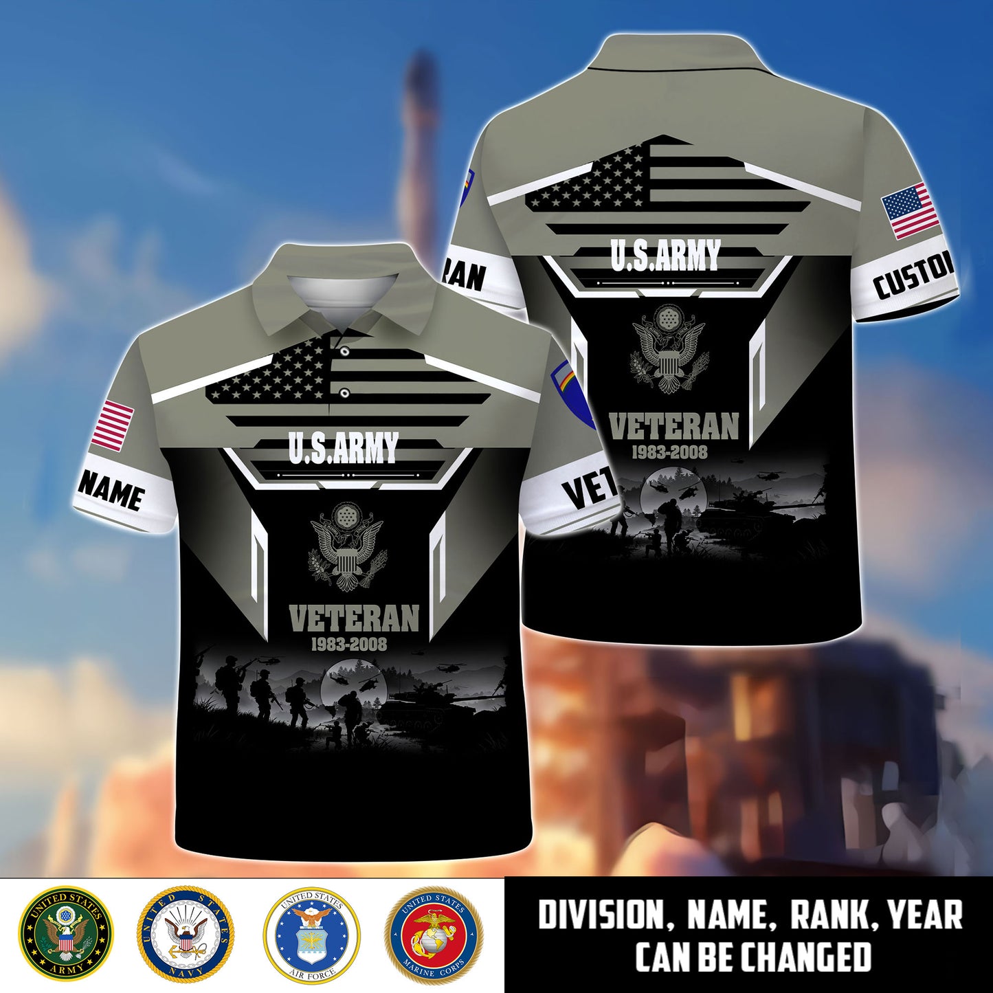 Army Division - Personalized US Soldier/Veteran with Rank, Name and Year Polo All Over Printed - 1775865602