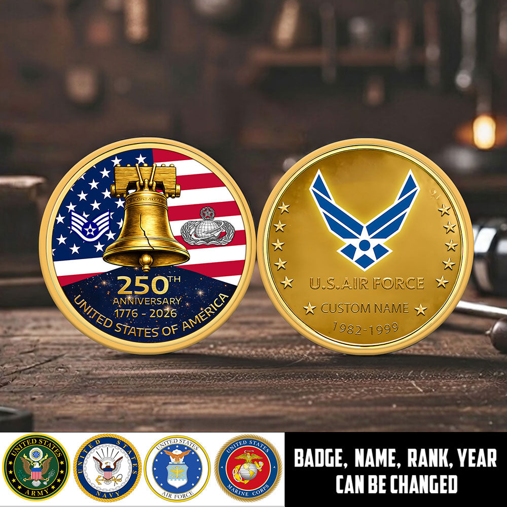 Air Force Badge - Personalized US Veteran/ Soldier With Rank, Name And Year 250th Anniversary Coin - 1777420802